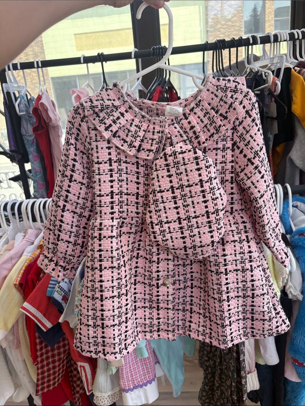 Pink Plaid Girls' Coat with Matching Hat
